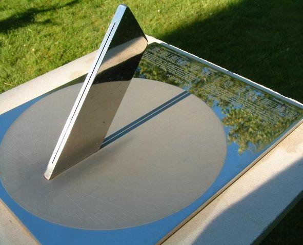 Stainless Sundial showing the unique "line of light" at noon